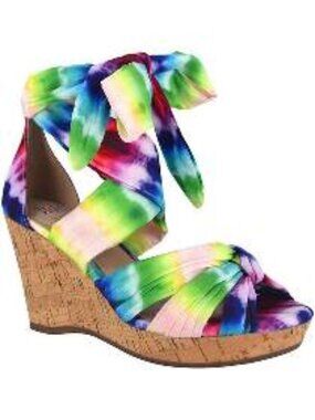 Impo Rainbow Tie Dye Wedge Sandals Memory Foam Size 9 Bright Multi Cork Heel